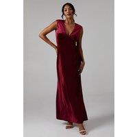 Oasis Women's Velvet Open Back Detail Maxi Bridesmaid Dress in Berry | Size: 10