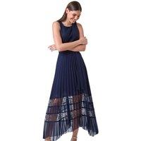 Roman Women's Pleated Lace Detail Midi Dress in Navy | Size: 18