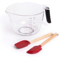 KitchenAid 3pc Baking Set with 2x Mini Birchwood & Silicone Spatulas & 1x Non-Slip Mixing Bowl with Handle, 1.9L in Red | Size: Large