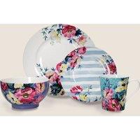 Mikasa 16pc Floral Porcelain Dining Set, Dinner, Side Plates, Bowls, Mugs in Baby Blue