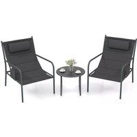 Costway 3 Piece Outdoor Bistro Set Patio Metal Chair & Coffee Table Set in Grey