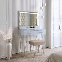CARME HOME Sophia White Dressing Table with Touch Sensor LED Mirror in Grey