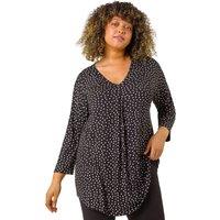 Roman Women's Curve V-Neck Spot Print Tunic in Black | Size: 20