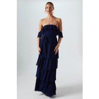 Oasis Women's Bardot Tiered Georgette With Tie Detail Bridesmaid Dress in Navy | Size: 10