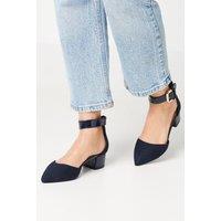 Wide Fit Derby Buckle Detail Medium Block Heel Pointed Court Shoes