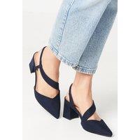 Wallis Women's Wide Fit Eve Asymmetric Strap Block Heel Pointed Court Shoes in Navy | Size: 3