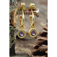 Otis Jaxon London Women's Amethyst Sterling Silver November Birthstone Huggie Hoop Earrings in Gold
