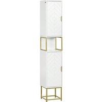 Kleankin Narrow Bathroom Storage Cabinet with Open Shelf Adjustable Shelf in White