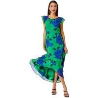 Roman Women's Floral Frill Chiffon Asymmetric Midi Dress in Green | Size: 10