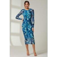 Jolie Moi Women's Mabyn Mesh Long Sleeve Midaxi Dress in Blue | Size: 18