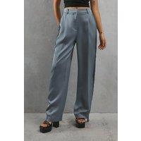 Warehouse Women's Premium Fringe Side Straight Leg Trouser in Gun Metal | Size: 10