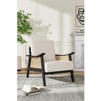White Teddy Fur Rattan Armrest Sofa Cushioned Armchair with Dark Leg