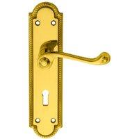 Loops PAIR Reeded Scroll Handle on Shaped Lock Backplate 205 x 49mm Polished Brass in Metallics