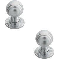 Loops 2x Textured Reeded Ball Cupboard Door Knob 35mm Dia Satin Chrome Handle