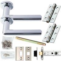Loops Door Handle & Latch Pack Chrome Modern Straight Slim on Screwless Round Rose