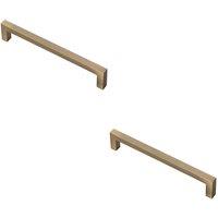 Loops 2x Square Block Pull Handle 170 x 10mm 160mm Fixing Centres Antique Brass in Metallics
