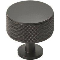 Loops Knurled Radio Cupboard Door Knob - 35mm Diameter - Matt Black Cabinet Handle