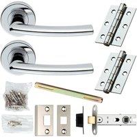Loops Door Handle & Latch Pack Chrome Modern Curved Slim Bar on Screwless Round Rose