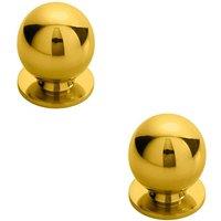 Loops 2x Solid Ball Cupboard Door Knob 25mm Diameter Polished Brass Cabinet Handle in Metallics