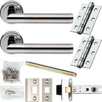 Loops Door Handle & Latch Pack Chrome & Satin Nickel Straight Screwless Round Rose in Metallics