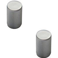 Loops 2x Knurled Cylindrical Cupboard Door Knob 18mm Dia Chrome Cabinet Handle