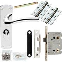Loops Door Handle & Bathroom Lock Pack Chrome Curved Round Arm Thumb Turn Backplate
