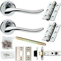 Loops Door Handle & Latch Pack Chrome Modern Scroll Lever on Screwless Round Rose