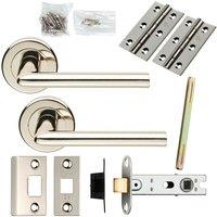 Loops Door Handle & Latch Pack Polished Nickel Straight Slim Lever Screwless Rose in Metallics