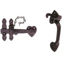 Loops Ornate Thumb Latch Door Handle Set for Outdoor Gates Black Antique Finish