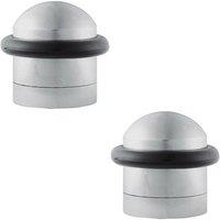 Loops 2x Dome Topped Floor Mounted Door Stop Rubber Buffer 38mm Dia Satin Chrome