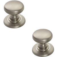 Loops 2x Smooth Ringed Cupboard Door Knob 28mm Dia Satin Nickel Cabinet Handle in Metallics