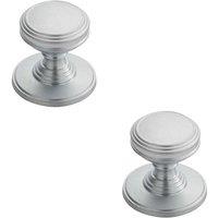 Loops 2x Ringed Tiered Cupboard Door Knob 25mm Diameter Satin Chrome Cabinet Handle