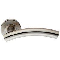 Loops PAIR Arched Round Bar Handle on Round Rose Concealed Fix Satin Steel in Metallics