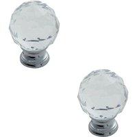 Loops 2x Faceted Crystal Cupboard Door Knob 25mm Dia Polished Chrome Cabinet Handle