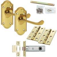 Loops Door Handle & Latch Pack Brass Victorian Scroll Short Lever Ornate Backplate in Metallics