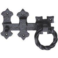 Loops Ornate Ring Lift Handle Latch Set for Outdoor Gates Black Antique Finish