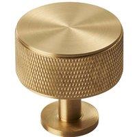 Loops Knurled Radio Cupboard Door Knob - 35mm Diameter - Satin Brass Cabinet Handle in Metallics