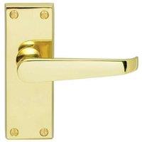 Loops Straight Victorian Lever on Rectangular Latch Backplate Handle Polished Brass in Metallics