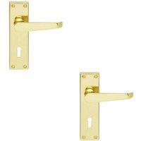 Loops 2x PAIR Victorian Flat Lever on Lock Backplate Handle 150 x 42mm Polished Brass in Metallics