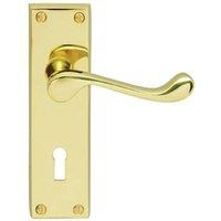 Loops Victorian Scroll Lever on Rectangular Lock Backplate 155 x 41mm Polished Brass in Metallics