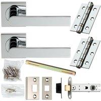 Loops Door Handle & Latch Pack Chrome Modern Flat Sleek Bar on Screwless Square Rose