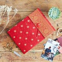 Paper High Medium Sari Fabric Photo Album in Red