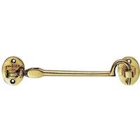 Loops Heavy Duty Cabin Hook & Eye Polished Brass 202mm Arm Cabinet Hatch Lock in Metallics