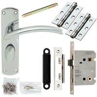 Loops Door Handle & Bathroom Lock Pack Chrome Arched Lever Thumb Turn Backplate