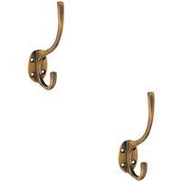 Loops 2x Victorian Hat & Coat Hook on Oval Backplate 64mm Projection Antique Brass in Metallics