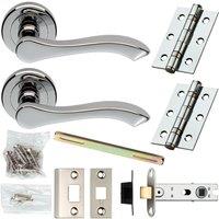 Loops Door Handle & Latch Pack Chrome Modern Scroll Curved Arm Screwless Round Rose