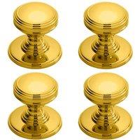 Loops 4x Ringed Tiered Cupboard Door Knob 25mm Diameter Polished Brass Cabinet Handle in Metallics