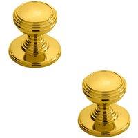 Loops 2x Ringed Tiered Cupboard Door Knob 30mm Diameter Polished Brass Cabinet Handle in Metallics