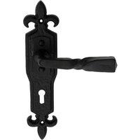 Loops PAIR Forged Twisted Ornate Lever on Lock Backplate 226 x 50mm Black Antique
