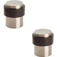 Loops 2x Floor Mounted Pedastal Doorstop with Rubber Buffer 40 x 30mm Satin Steel in Metallics
